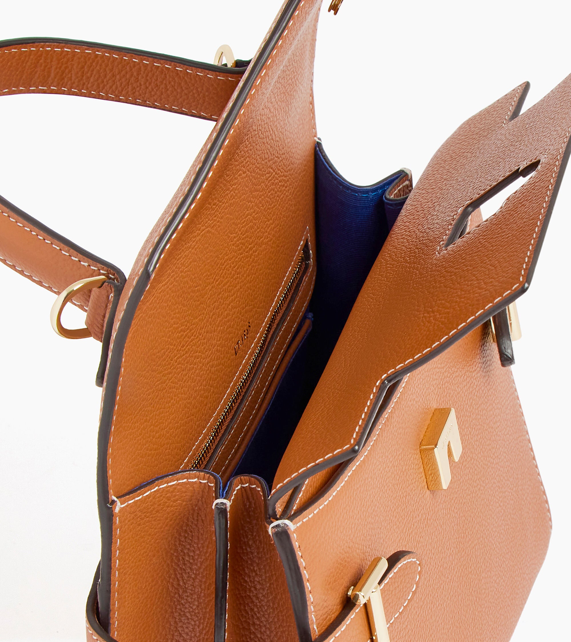 Emilie medium double flap handbag model in grained leather