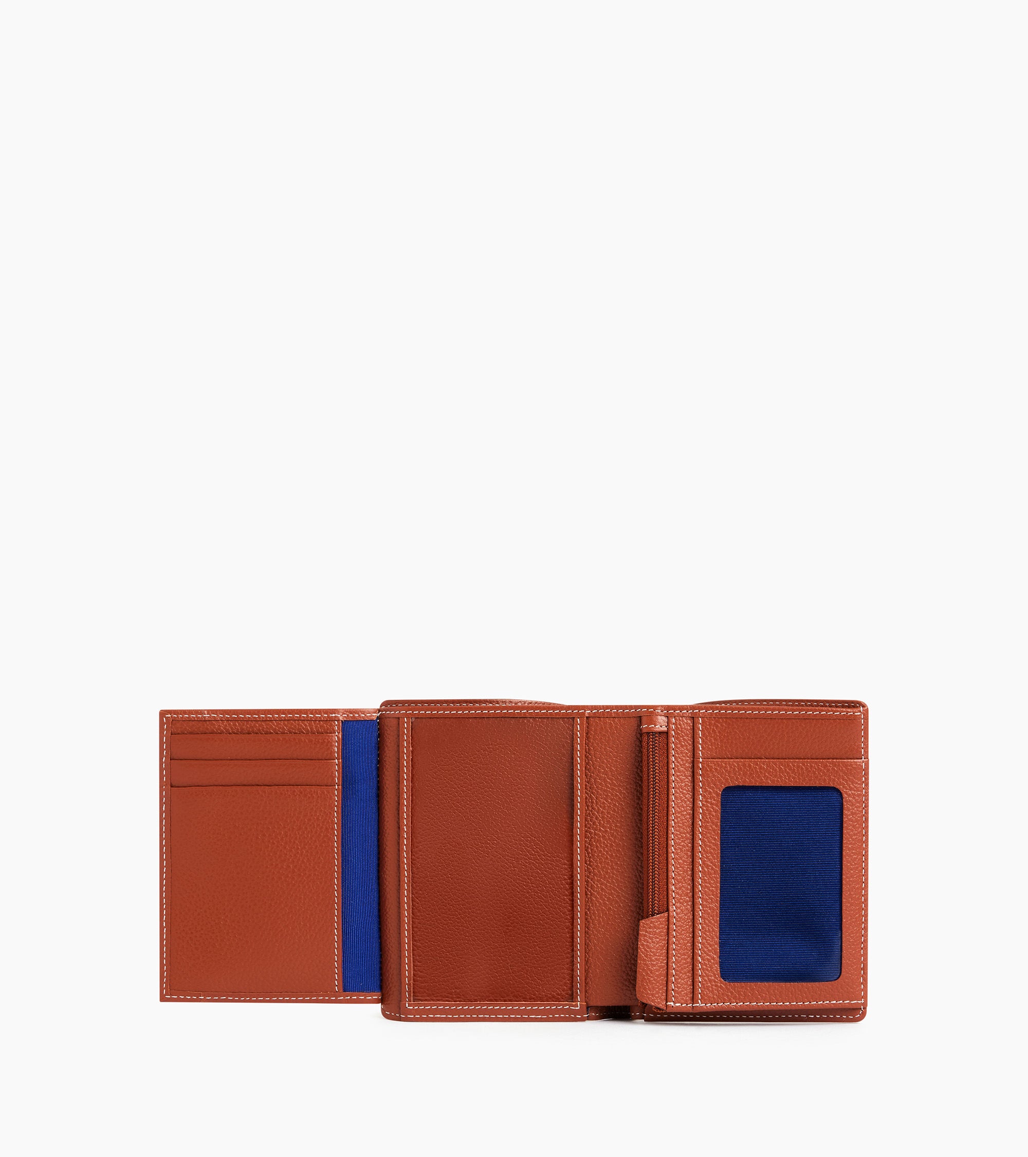 Emile vertical, zipped wallet with 2 gussets in pebbled leather