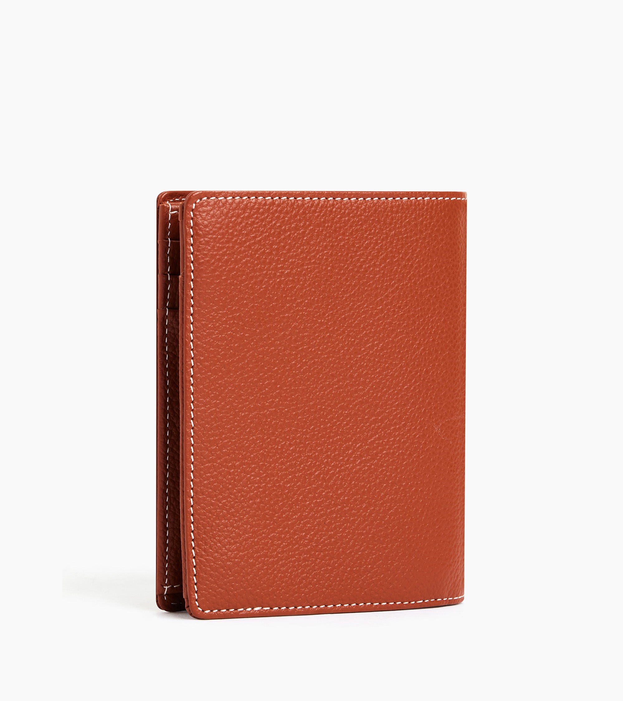Emile vertical, zipped wallet with 2 gussets in pebbled leather