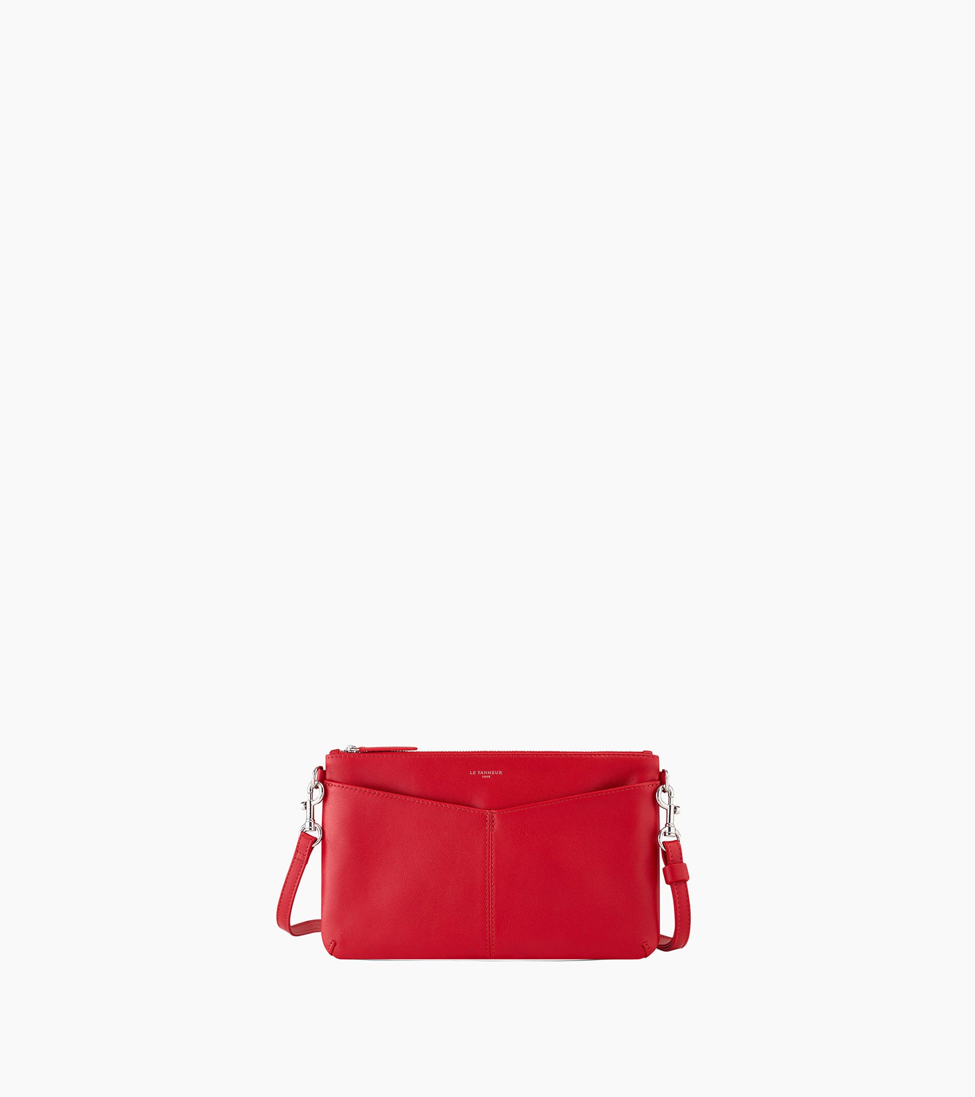 Zipped Charlotte smooth leather pouch with removable strap