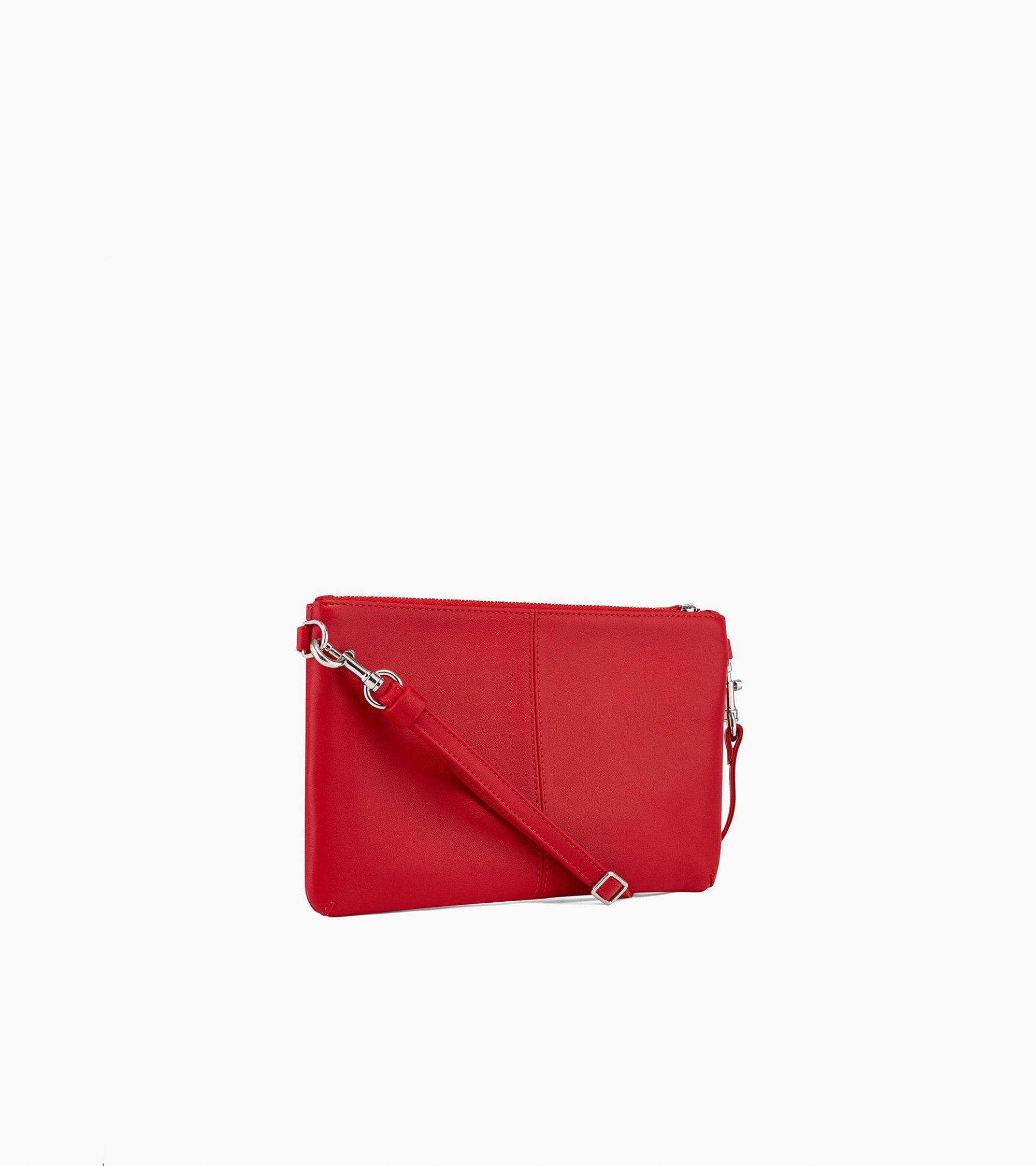 Zipped Charlotte smooth leather pouch with removable strap