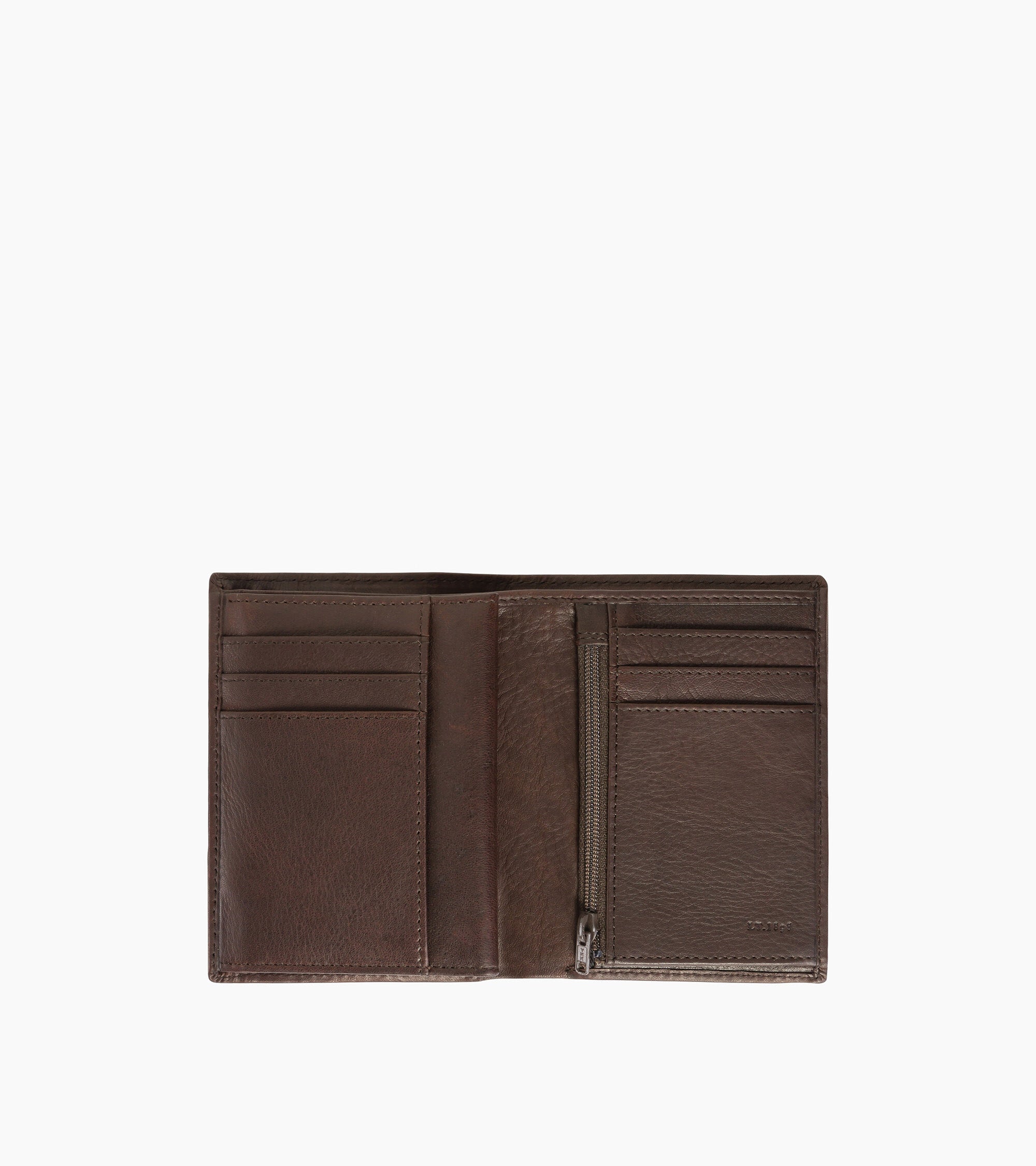 Vertical Gary oiled leather wallet with 3 shutters