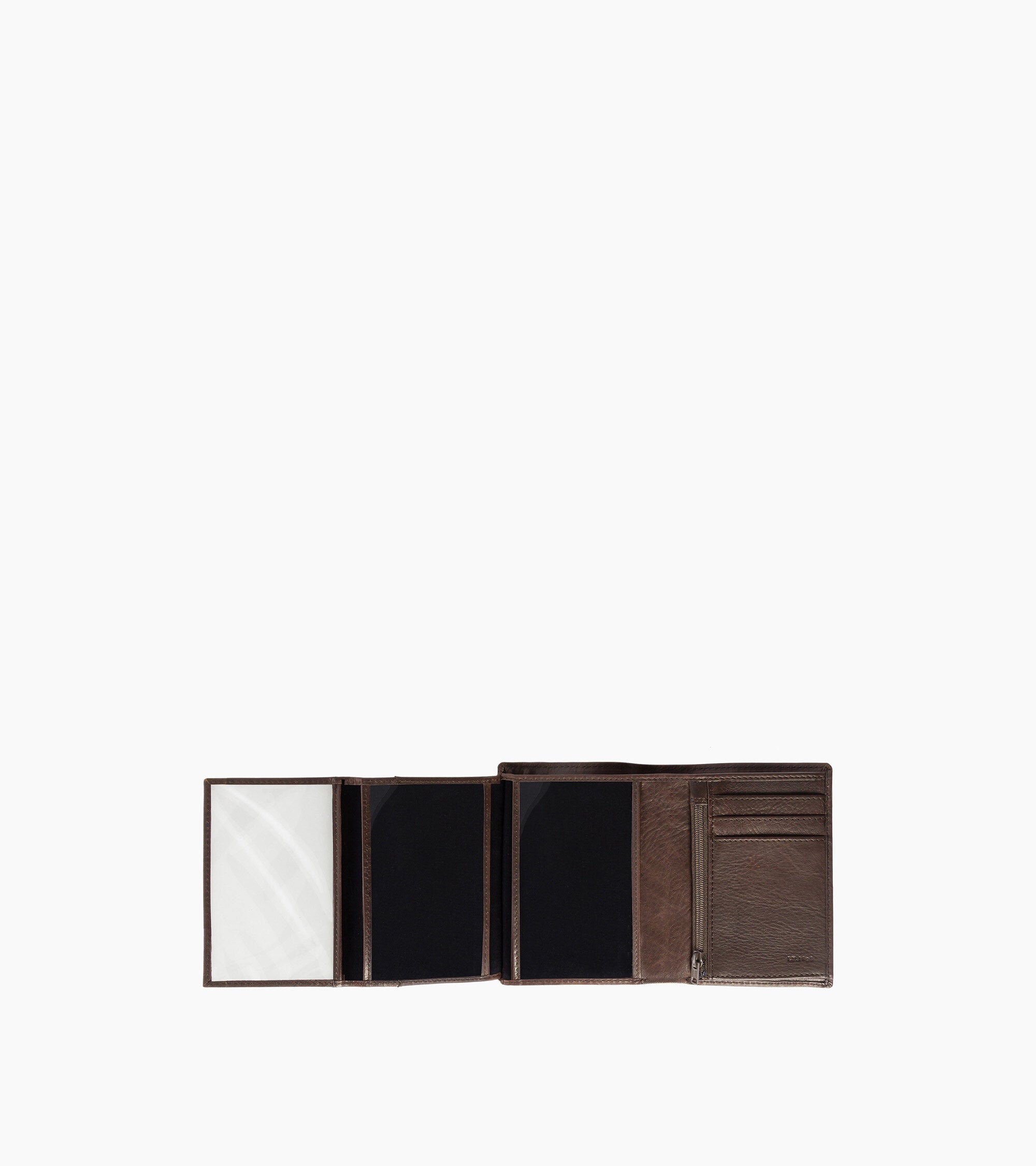 Vertical Gary oiled leather wallet with 3 shutters